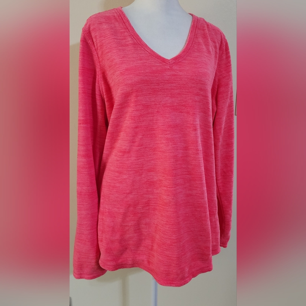 Tek Gear Pink Marled Fleece Pullover Vneck Top Women's Size XL